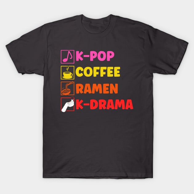 K-Pop Coffee Ramen K-Drama Japanese T-Shirt by Toeffishirts